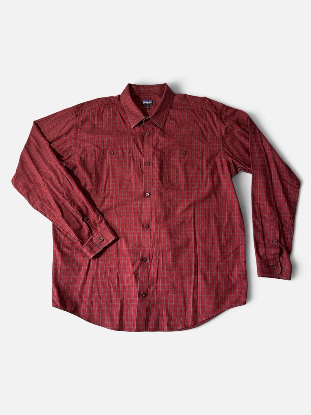 Patagonia mens 2XL XXL red check plaid organic cotton button up casual shirt EUC